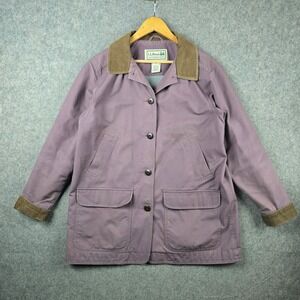 LL Bean Barn Coat Womens L Purple Canvas Field Jacket Corduroy Collar Hunting